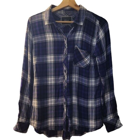 Rails Long Sleeve Button Up Flannel Shirt Womens S White Purple Plaid Pocket - Picture 1 of 6